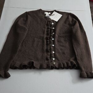 Cynthia Rowley Brown Ruffle Button-Up Sweater, Size M, NWT